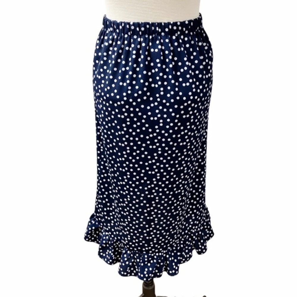 BLUE RAIN Faux Wrap Skirt Women’s SIZE XS Navy/White Polka Dot Ruffle Stretch - Picture 5 of 10